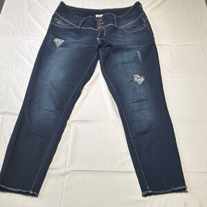 YMI Dark Blue Distressed Ankle Stretchy Jeans